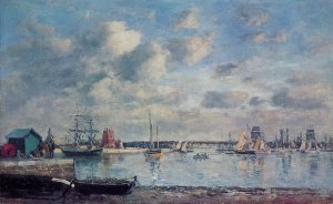 Camaret, Boats in the Harbor Oil painting by Eugene-Louis Boudin