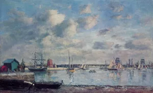 Camaret, Boats in the Harbor by Eugene-Louis Boudin Oil Painting