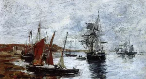 Camaret, Boats on the Shore by Eugene-Louis Boudin Oil Painting