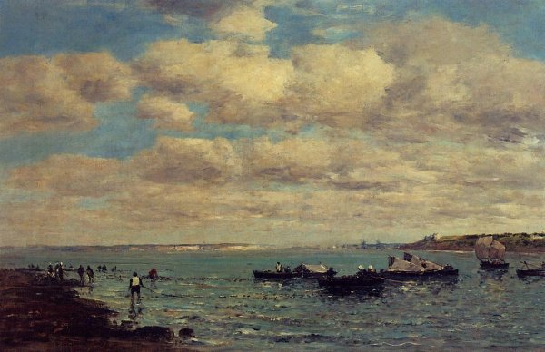 Camaret, Fishermen and Boats by Eugene-Louis Boudin - Hand-Painted Oil Painting Reproduction
