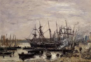Camaret, Fishing Boats at Dock by Eugene-Louis Boudin - Oil Painting Reproduction