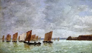 Camaret, Fishing Boats off the Shore painting by Eugene-Louis Boudin