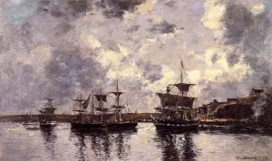 Camaret, Three Masters Anchored in the Harbor by Eugene-Louis Boudin Oil Painting