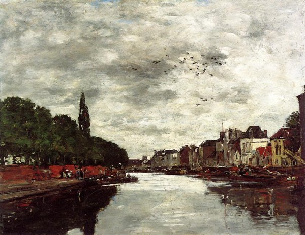 Canal Near Brussels by Eugene-Louis Boudin - Hand-Painted Oil Painting Reproduction