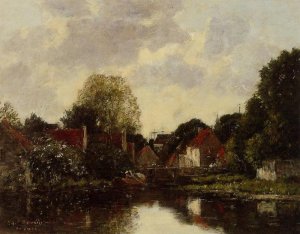 Canal Near Dordrecht by Eugene-Louis Boudin Oil Painting