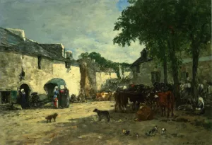 Cattle Market at Daoulas, Brittany by Eugene-Louis Boudin Oil Painting