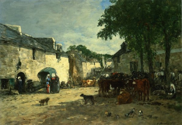 Cattle Market at Daoulas, Brittany by Eugene-Louis Boudin - Hand-Painted Oil Painting Reproduction