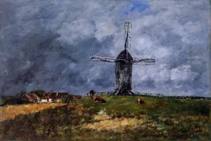 Cayeux, Windmill in the Countryside, Morning by Eugene-Louis Boudin Oil Painting