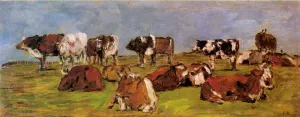 Cows in a Field by Eugene-Louis Boudin Oil Painting