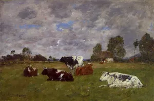 Cows in a Pasture by Eugene-Louis Boudin - Oil Painting Reproduction