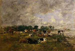 Cows in the Fields by Eugene-Louis Boudin - Oil Painting Reproduction