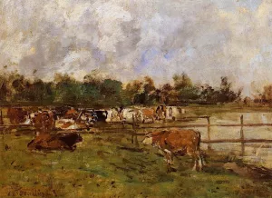 Cows in the Meadow by Eugene-Louis Boudin Oil Painting