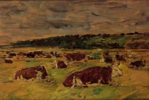 Cows in the Pasture by Eugene-Louis Boudin - Oil Painting Reproduction