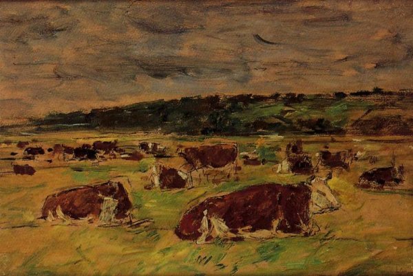 Cows in the Pasture by Eugene-Louis Boudin - Hand-Painted Oil Painting Reproduction