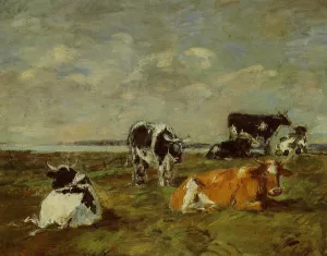 Cows near the Sea Oil painting by Eugene-Louis Boudin