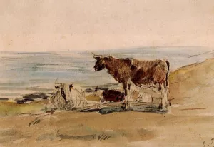 Cows near the Shore by Eugene-Louis Boudin Oil Painting