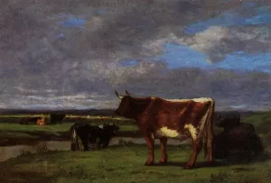 Cows near the Toques by Eugene-Louis Boudin Oil Painting