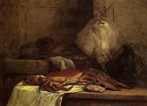 Crab, Lobster and Fish also known as Still Life with Skate by Eugene-Louis Boudin Oil Painting