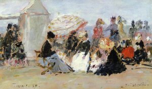 Crinolines on the Beach, Trouville by Eugene-Louis Boudin Oil Painting