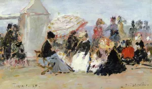 Crinolines on the Beach, Trouville by Eugene-Louis Boudin Oil Painting