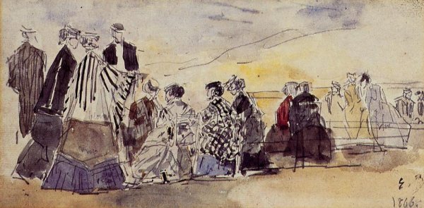 Crinolines on the Beach by Eugene-Louis Boudin - Hand-Painted Oil Painting Reproduction