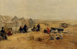 Deauville: Beach Scene by Eugene-Louis Boudin - Oil Painting Reproduction