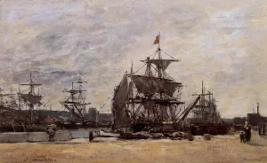 Deauville, Docked Boats painting by Eugene-Louis Boudin