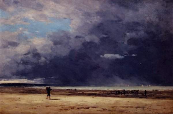 Deauville, Low Tide by Eugene-Louis Boudin - Hand-Painted Oil Painting Reproduction