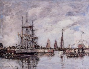 Deauville, Norwegian Three-Master Leaving Port by Eugene-Louis Boudin Oil Painting