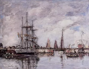 Deauville, Norwegian Three-Master Leaving Port Oil painting by Eugene-Louis Boudin