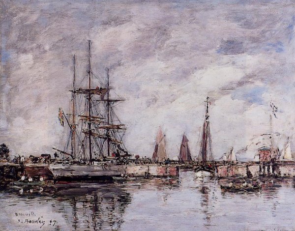 Deauville, Norwegian Three-Master Leaving Port by Eugene-Louis Boudin - Hand-Painted Oil Painting Reproduction