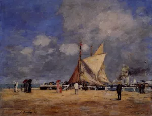 Deauville, on the Jetty by Eugene-Louis Boudin - Oil Painting Reproduction