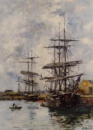 Deauville, Ships at Dock by Eugene-Louis Boudin Oil Painting
