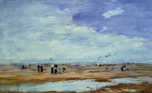 Deauville, the Beach, Low Tide Oil painting by Eugene-Louis Boudin