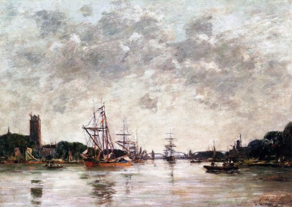 Dordrecht, Le Meuse, View of Swandrecht by Eugene-Louis Boudin - Hand-Painted Oil Painting Reproduction