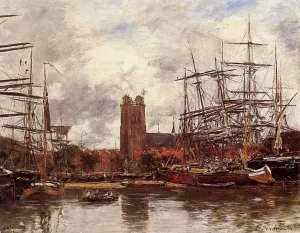 Dordrecht, View of the Port by Eugene-Louis Boudin - Oil Painting Reproduction