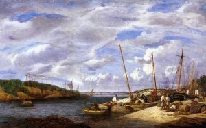 Douarnenez, Fishing Boats at Dockside by Eugene-Louis Boudin - Oil Painting Reproduction