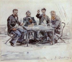 Drinkers on the Farm at Saint-Simeon by Eugene-Louis Boudin Oil Painting
