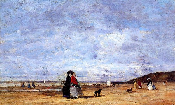 Elegant Women on the Beach by Eugene-Louis Boudin - Hand-Painted Oil Painting Reproduction