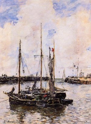 Entrance to the Port of Trouville by Eugene-Louis Boudin Oil Painting