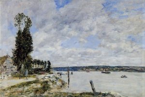 Environs de Quillebeuf, Le Bac de la Mailleraye by Eugene-Louis Boudin Oil Painting