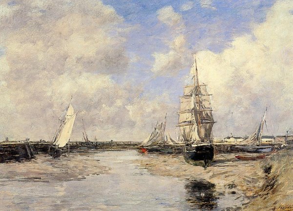 Estuary at Trouville by Eugene-Louis Boudin - Hand-Painted Oil Painting Reproduction