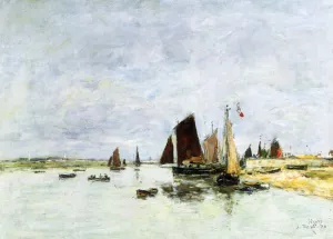 Etaples, Boats in Port by Eugene-Louis Boudin - Oil Painting Reproduction