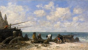 Etretat: Fishermen on the Beach by Eugene-Louis Boudin Oil Painting