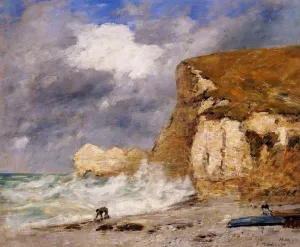 Etretat: the Amont Cliff in November painting by Eugene-Louis Boudin