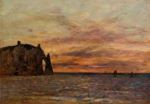 Etretat: the Falaise d'Aval at Sunset by Eugene-Louis Boudin - Oil Painting Reproduction