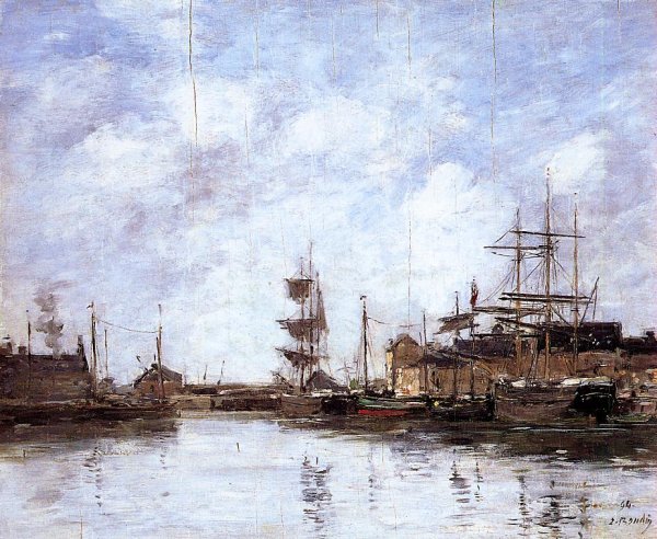 Fecamp, the Inner Harbor by Eugene-Louis Boudin - Hand-Painted Oil Painting Reproduction