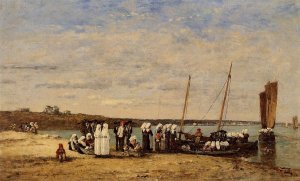 Fishermen of Kerhor Receiving a Blessing at Plougastel by Eugene-Louis Boudin Oil Painting