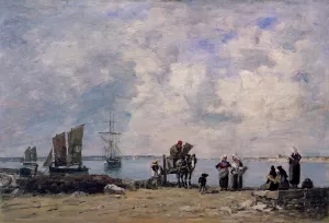Fishermen's Wives at the Seaside by Eugene-Louis Boudin - Oil Painting Reproduction