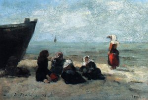 Fisherwives Waiting for the Boats to Return Oil painting by Eugene-Louis Boudin